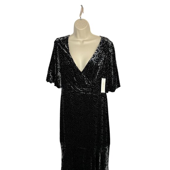 Shoshanna Collette Black Gray Velvet Dot Midi Dress NWT  - Size 8 - Picture 5 of 10
